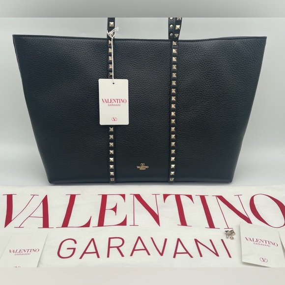 $2350 NEW VALENTINO GARAVANI BLACK LEATHER ROCKSTUD TOTE BAG PURSE NWT AUTHENTIC - Picture 6 of 16